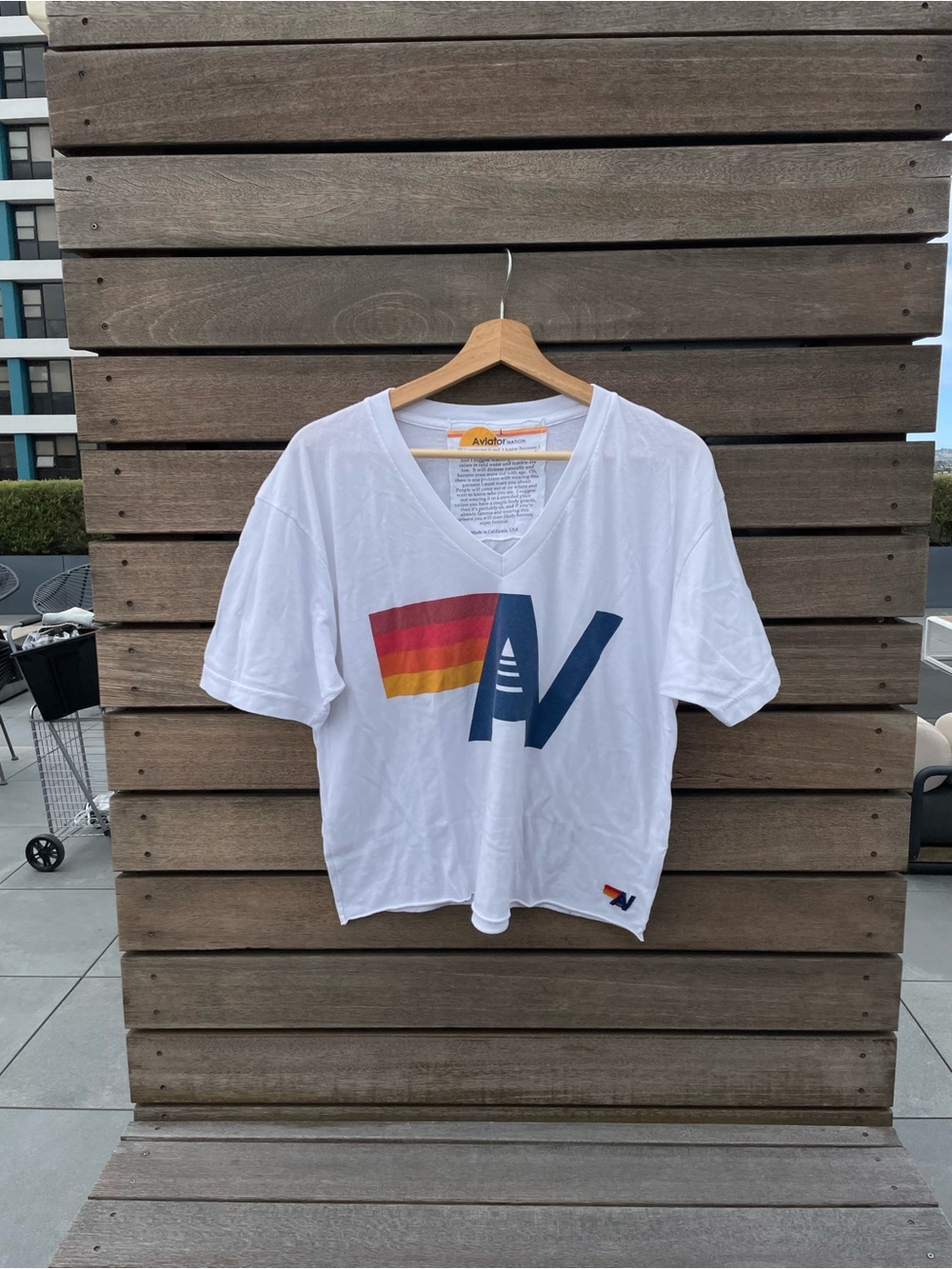 Aviator Nation White V-Neck Tee | Size L